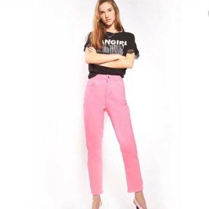 NWT Top Shop Pink Moto Raw Hem Skinny Jeans Size 8